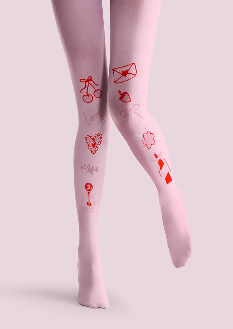 Viken Plan Valentine's Day Pink Letter Tights Hosiery Pantyhose - Image 3