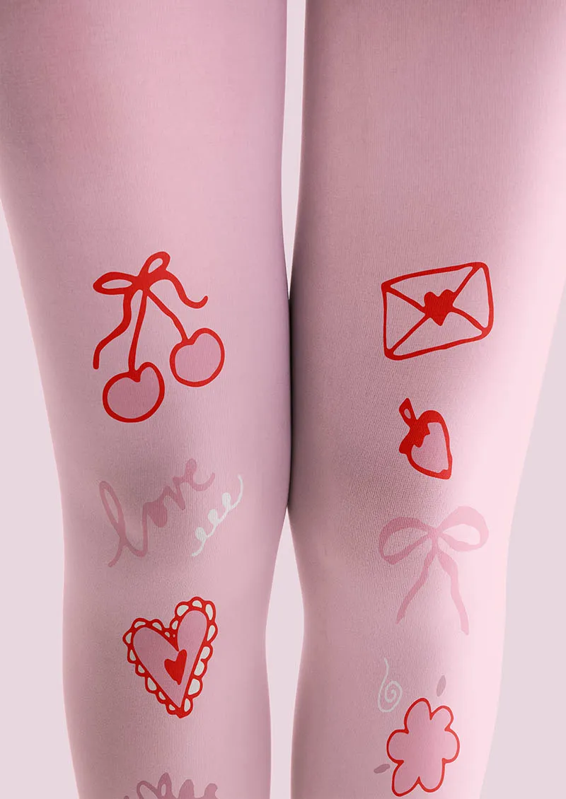 Viken Plan Valentine's Day Pink Letter Tights Hosiery Pantyhose - Image 4