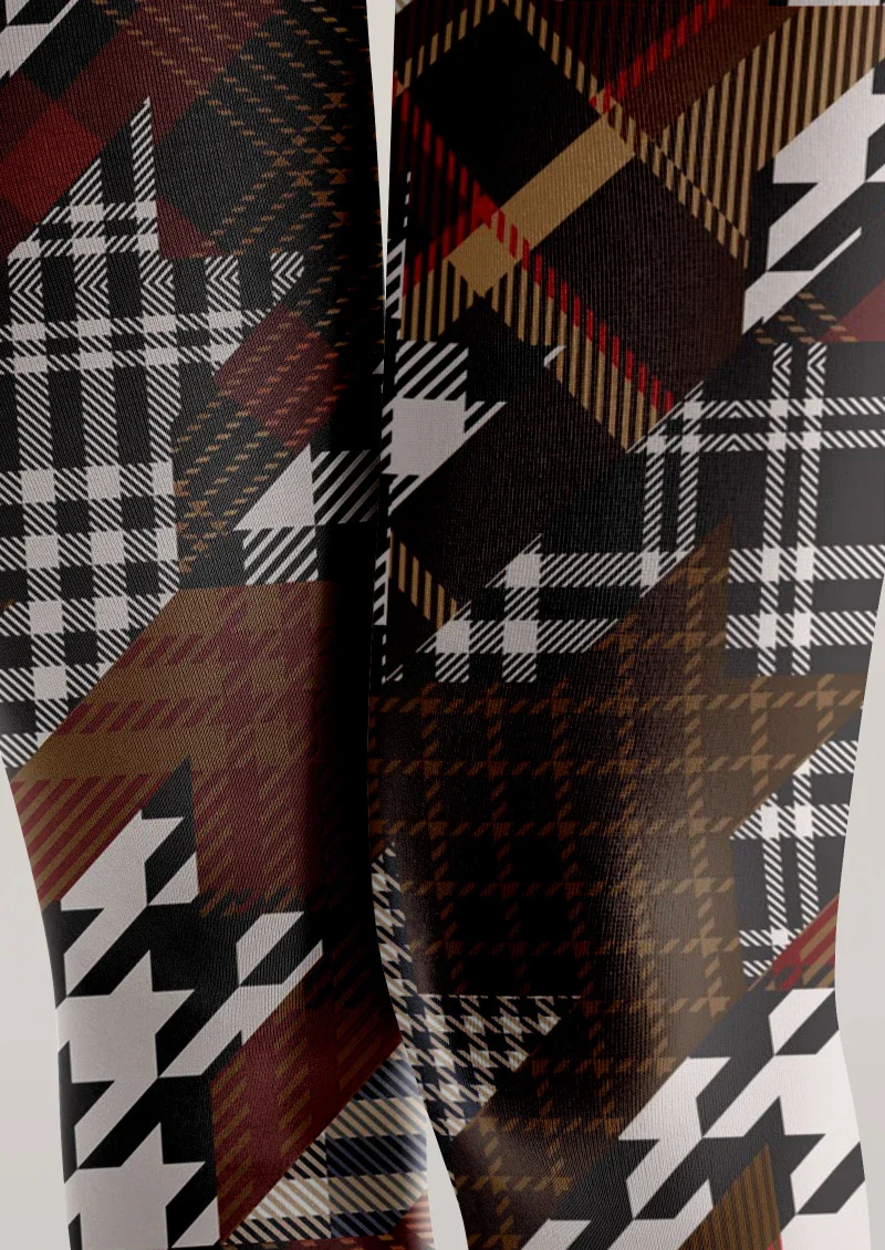 Viken Plan Brown Houndstooth Plaid Mix Tights Hosiery Pantyhose - Image 5