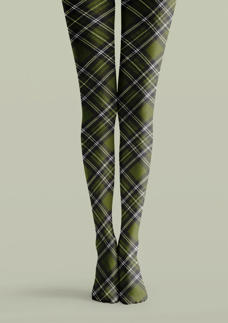 Viken Plan Plaid Green Tights Hosiery Pantyhose
