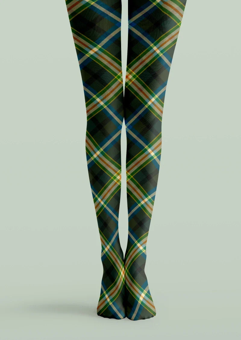 Viken Plan Green Blue Tartan Plaid Tights Hosiery Pantyhose
