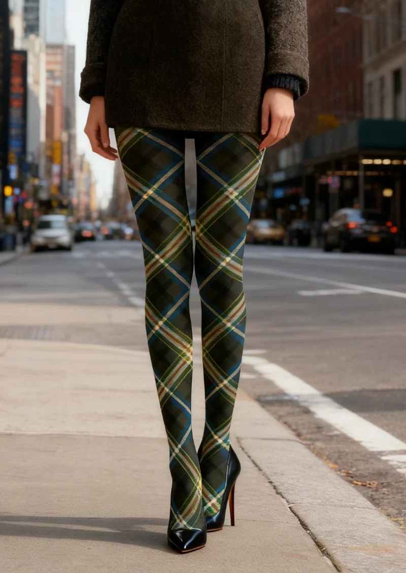 Viken Plan Green Blue Tartan Plaid Tights Hosiery Pantyhose - Image 2