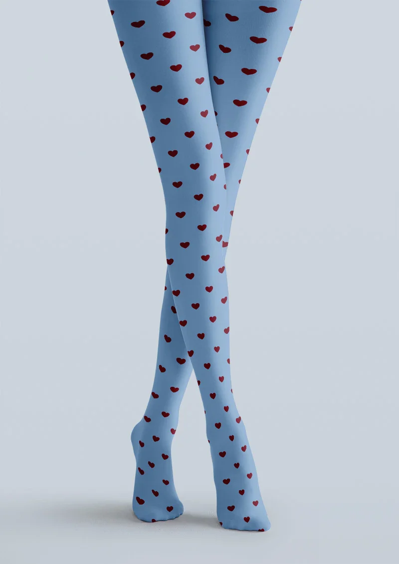 Viken Plan Blue Heart Polka Dot Tights Hosiery Pantyhose