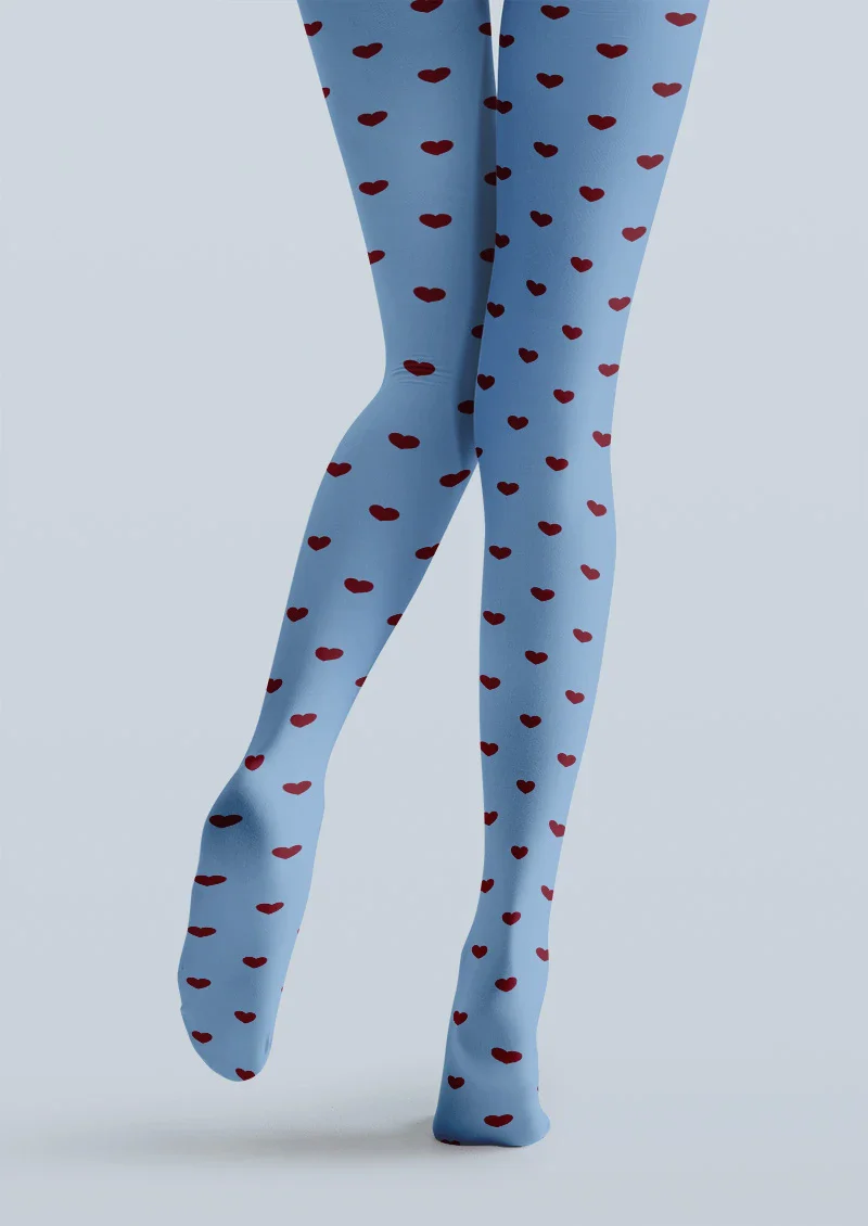 Viken Plan Blue Heart Polka Dot Tights Hosiery Pantyhose - Image 3