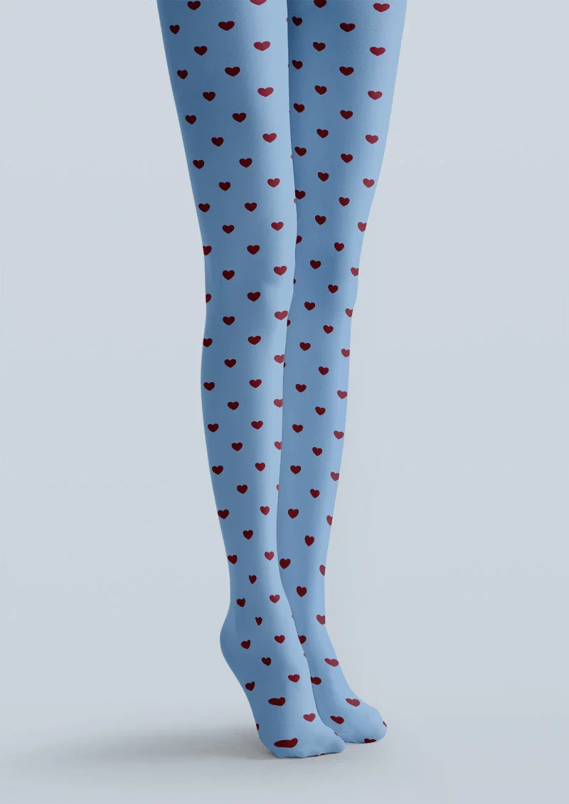 Viken Plan Blue Heart Polka Dot Tights Hosiery Pantyhose - Image 4