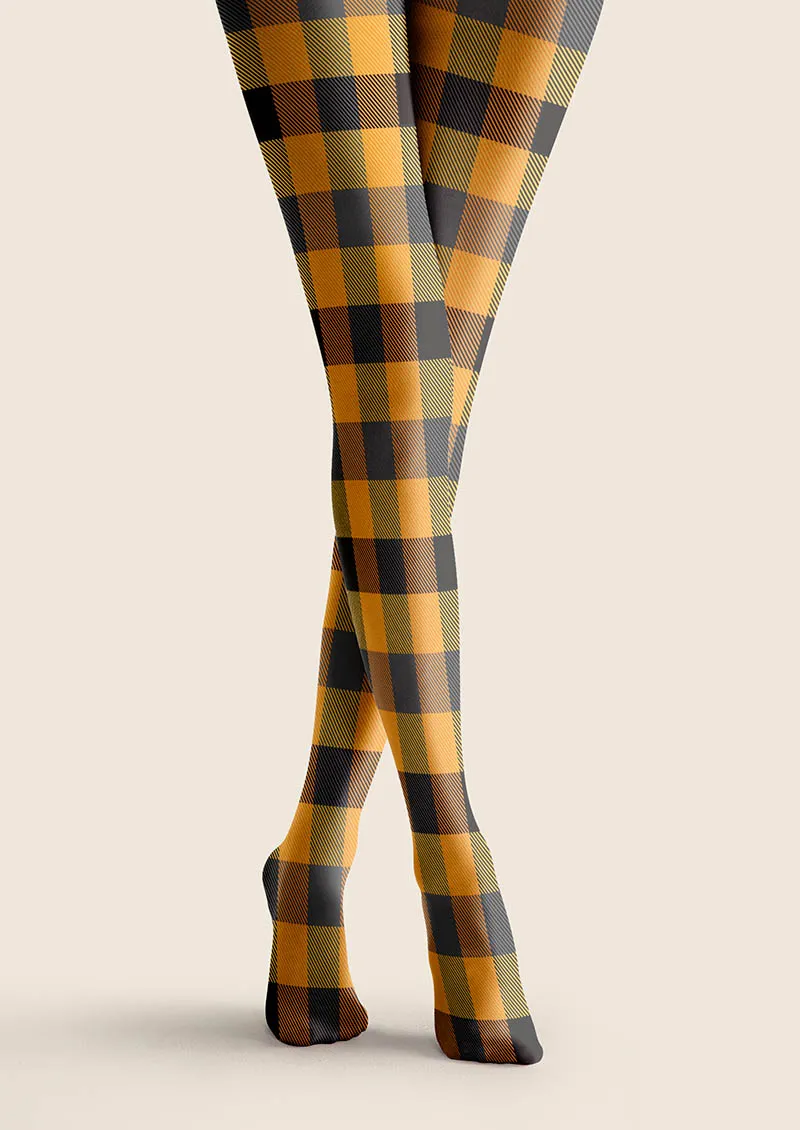 Viken Plan Pumpkin Plaid Tights Hosiery Pantyhose