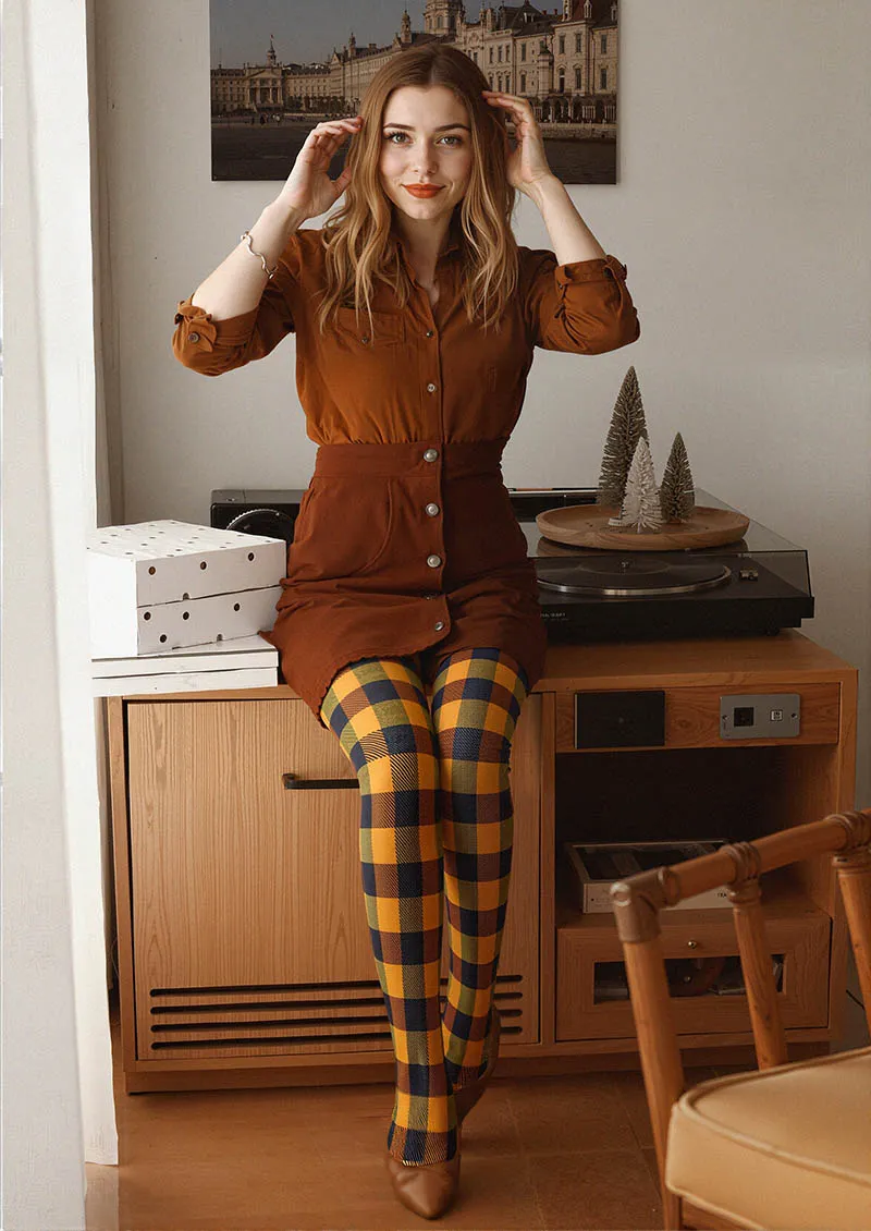 Viken Plan Pumpkin Plaid Tights Hosiery Pantyhose - Image 2