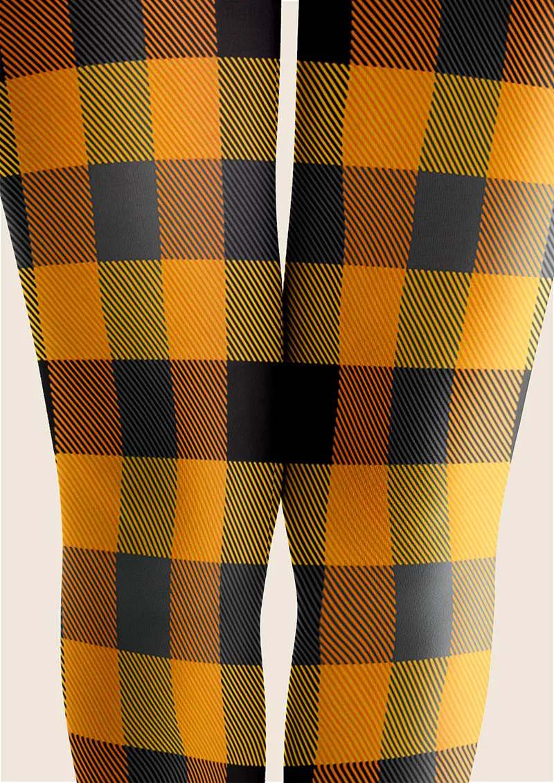 Viken Plan Pumpkin Plaid Tights Hosiery Pantyhose - Image 4