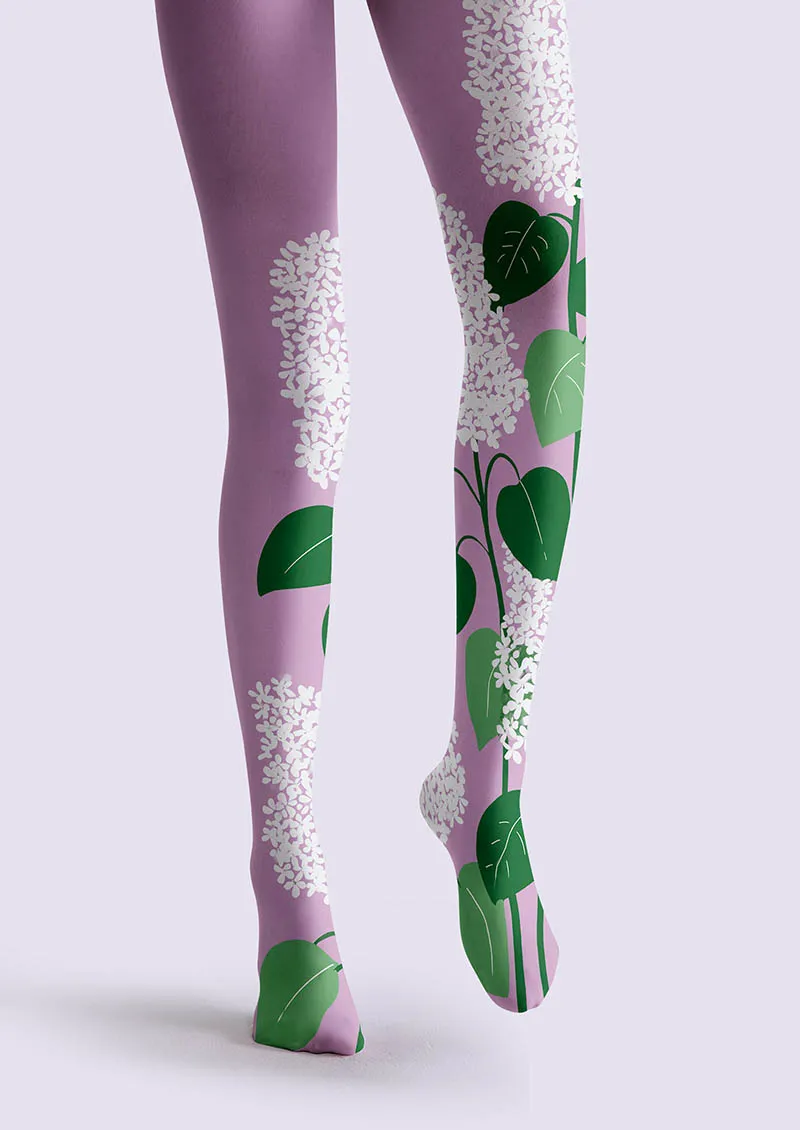 Viken Plan Plant Print Tights Geometric figure Pantyhose/Tights [Purple Hydrangea] - Image 3