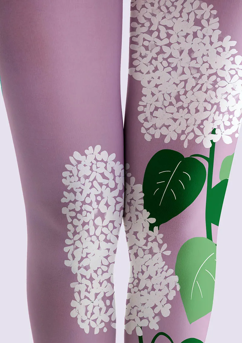 Viken Plan Plant Print Tights Geometric figure Pantyhose/Tights [Purple Hydrangea] - Image 5