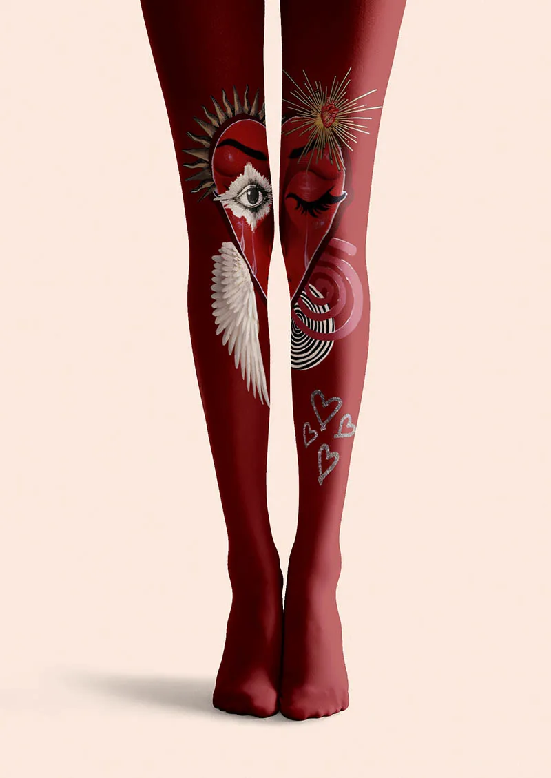 Viken Plan Valentine's Day Red Heartbeat Tights Hosiery Pantyhose