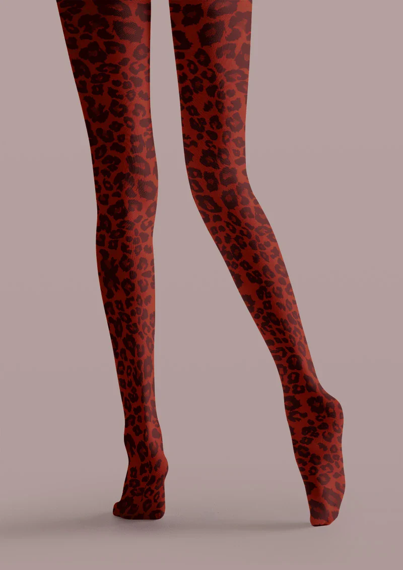 Viken Plan Red Leopard Print Tights Hosiery Pantyhose - Image 3