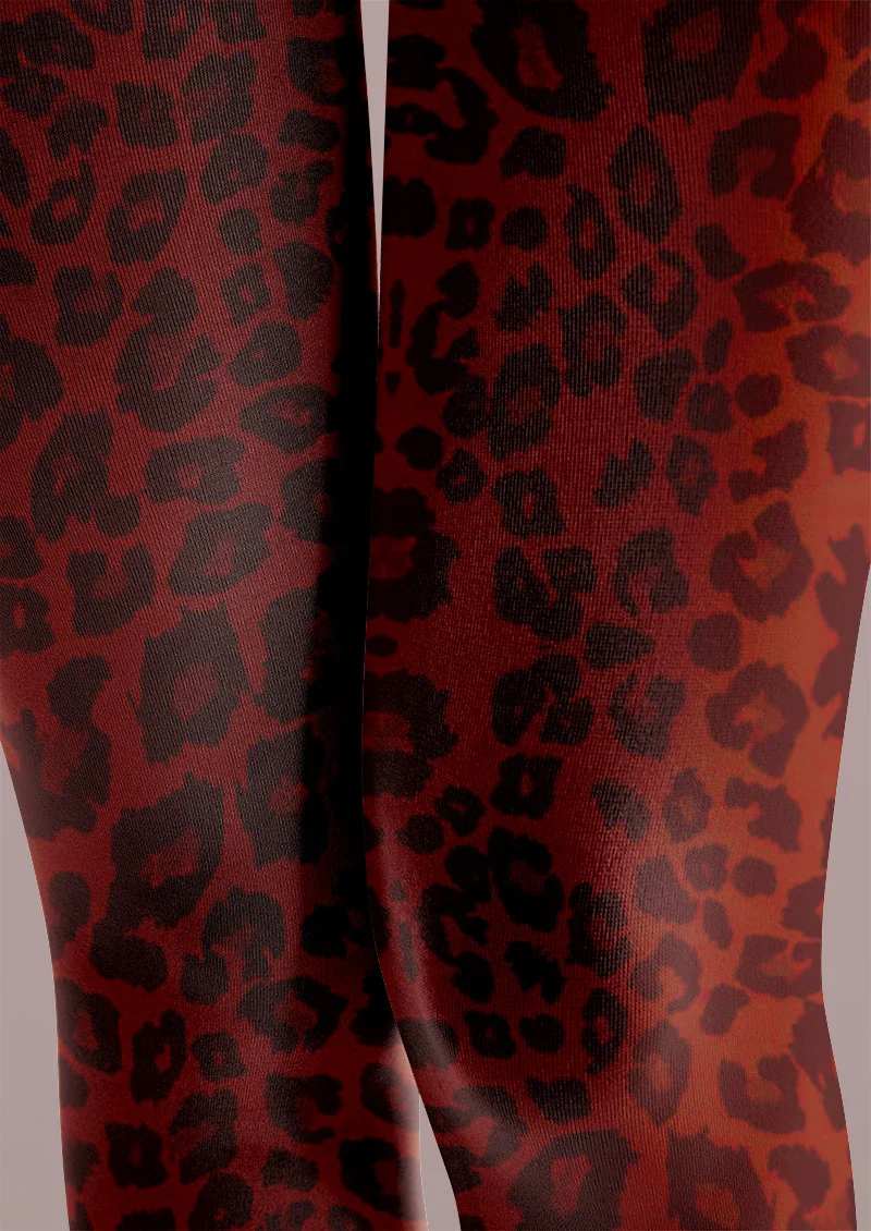 Viken Plan Red Leopard Print Tights Hosiery Pantyhose - Image 4