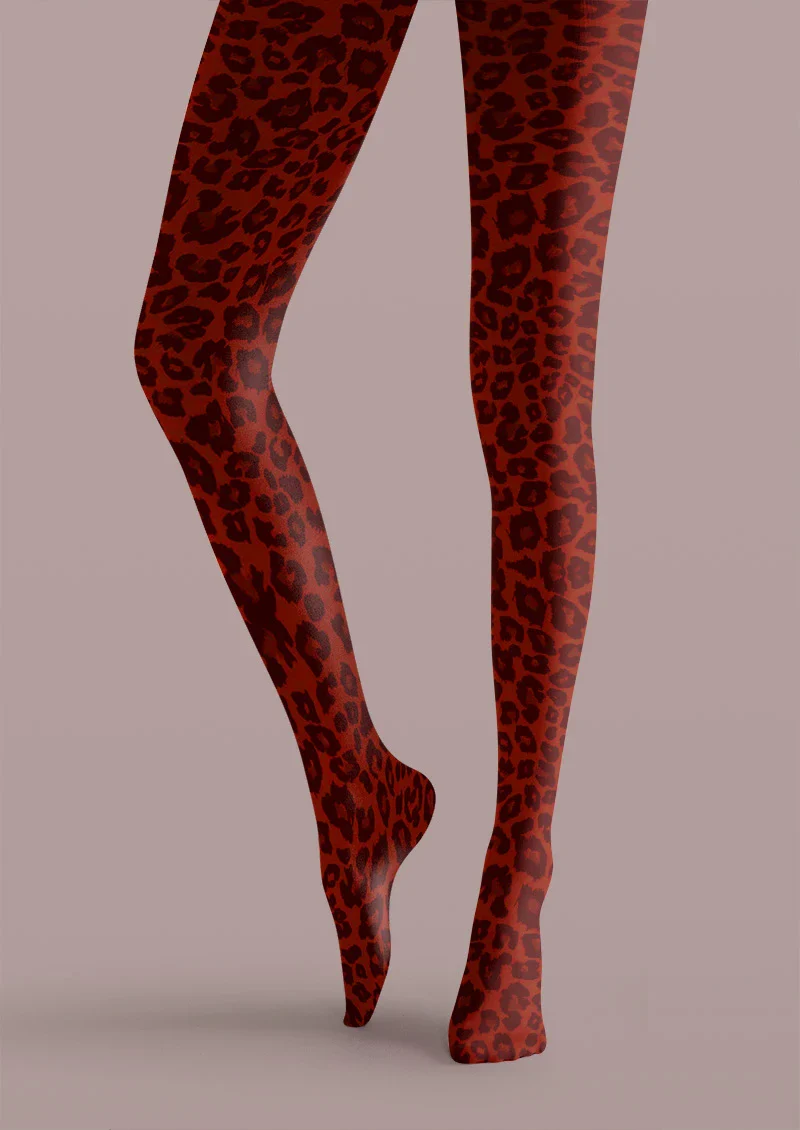 Viken Plan Red Leopard Print Tights Hosiery Pantyhose - Image 5
