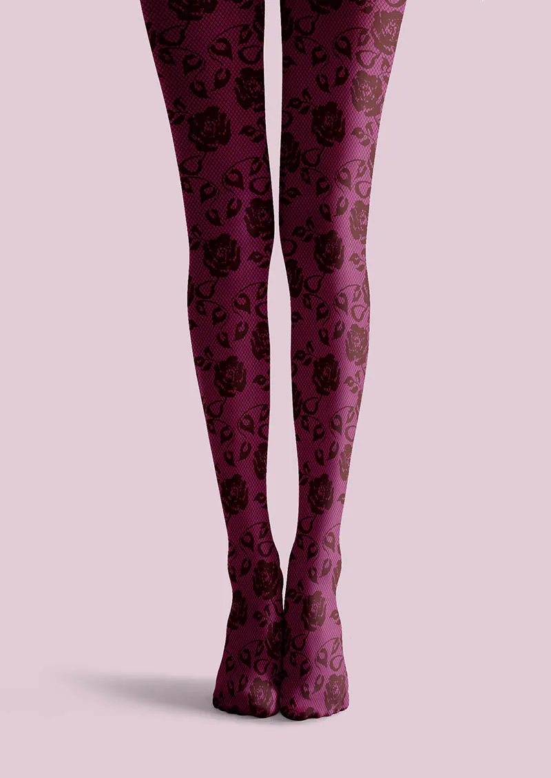 Viken Plan Lace Print Rose Bloom Tights Hosiery Pantyhose - Image 3