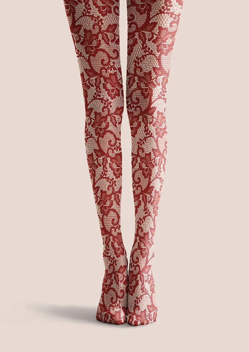 Viken Plan Lace Print Scarlet Bloom Tights Hosiery Pantyhose - Image 2