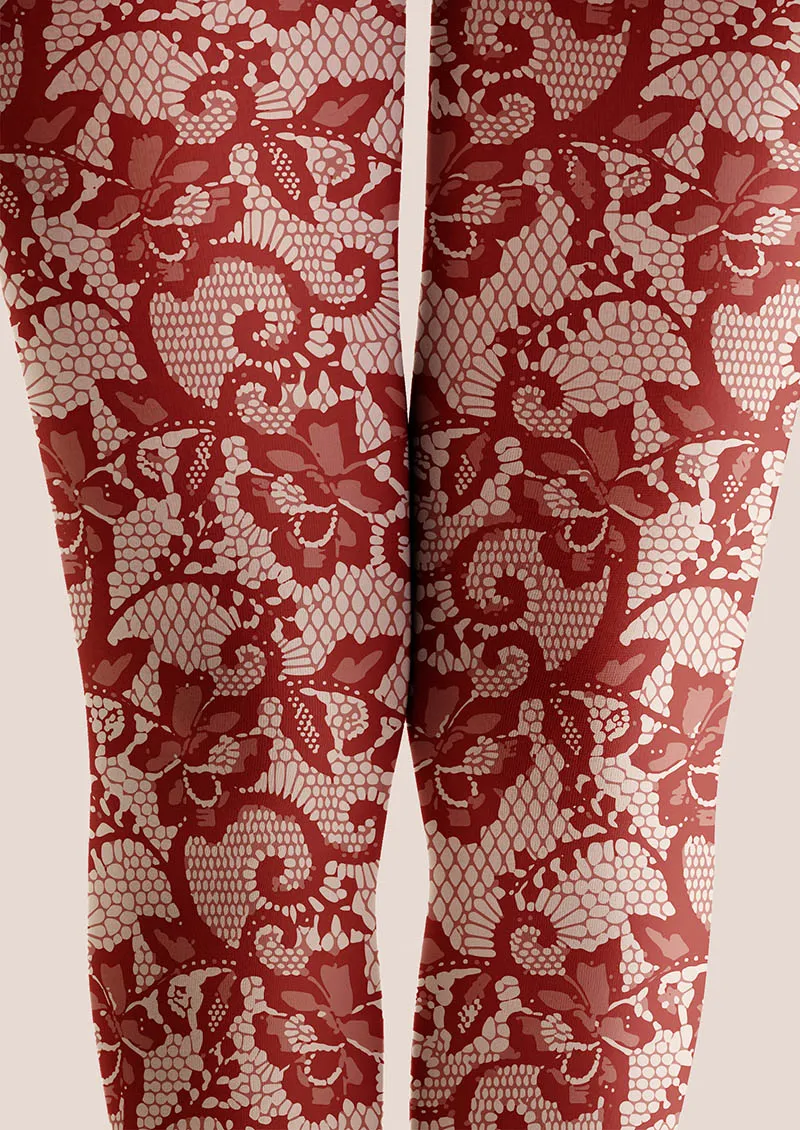 Viken Plan Lace Print Scarlet Bloom Tights Hosiery Pantyhose - Image 3