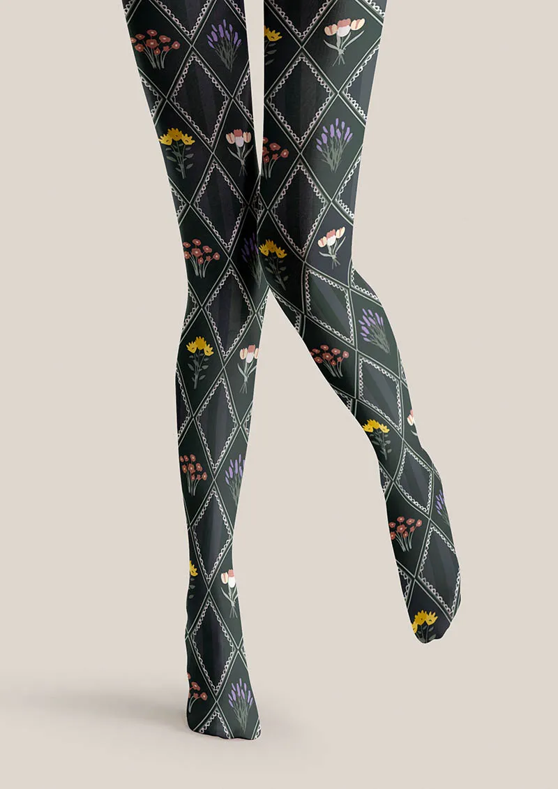 Viken Plan Floral pattern Shadow Garden Tights Hosiery Pantyhose