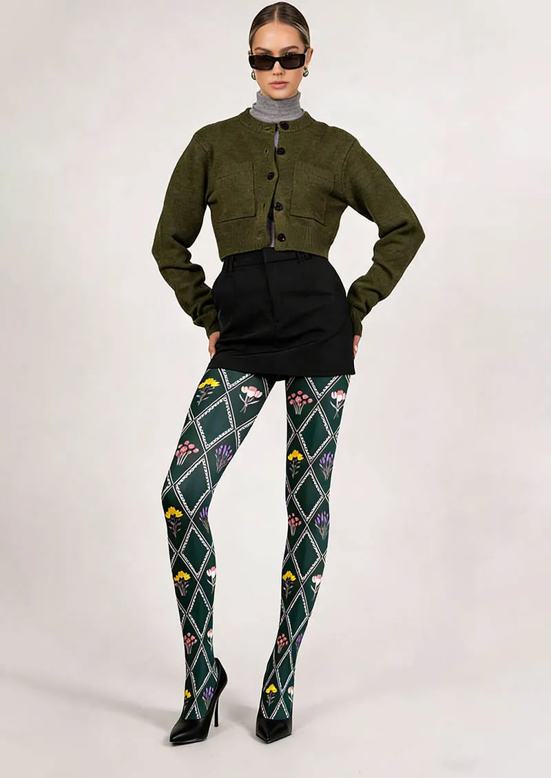 Viken Plan Floral pattern Shadow Garden Tights Hosiery Pantyhose - Image 2