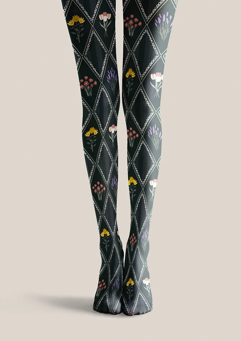 Viken Plan Floral pattern Shadow Garden Tights Hosiery Pantyhose - Image 3