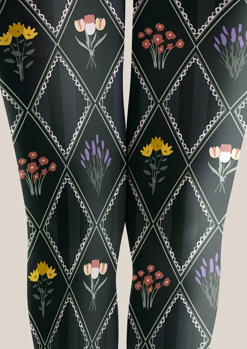 Viken Plan Floral pattern Shadow Garden Tights Hosiery Pantyhose - Image 4