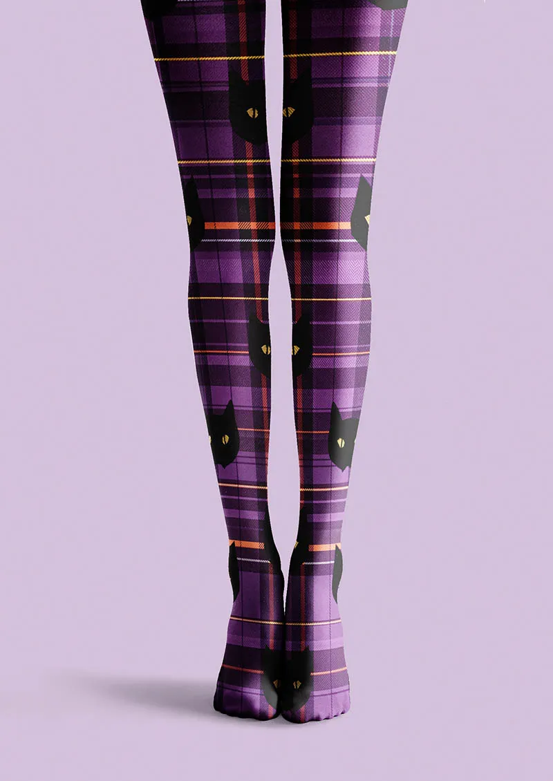 Viken Plan Halloween Fun Art Print Tights Personalized Tights/Tights [Shadow Plaid Cat] - Image 3