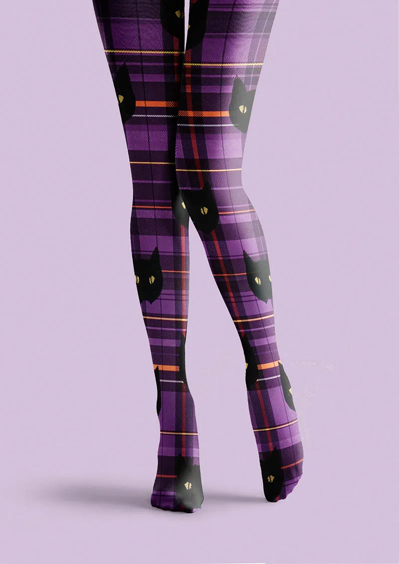 Viken Plan Halloween Fun Art Print Tights Personalized Tights/Tights [Shadow Plaid Cat] - Image 4