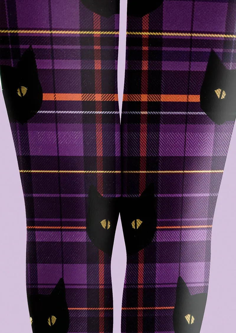 Viken Plan Halloween Fun Art Print Tights Personalized Tights/Tights [Shadow Plaid Cat] - Image 5