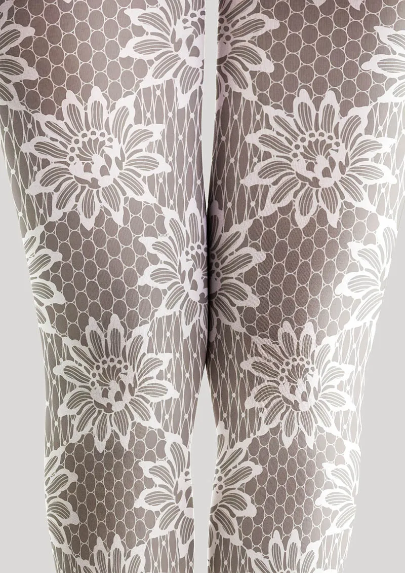 Viken Plan Lace Print Snowflake Lace Tights Hosiery Pantyhose - Image 4