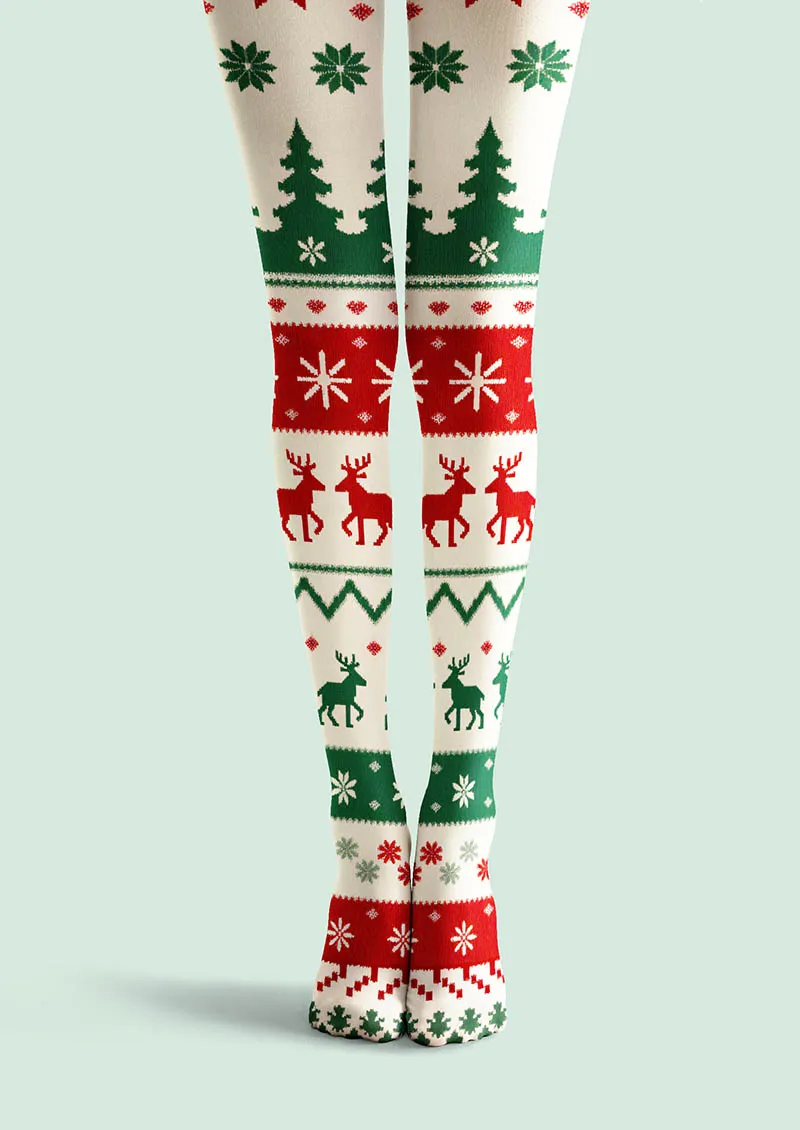 Viken Plan Holiday Fun Art Print Tights Personalized Tights/Tights [Snowy Eve] - Image 4