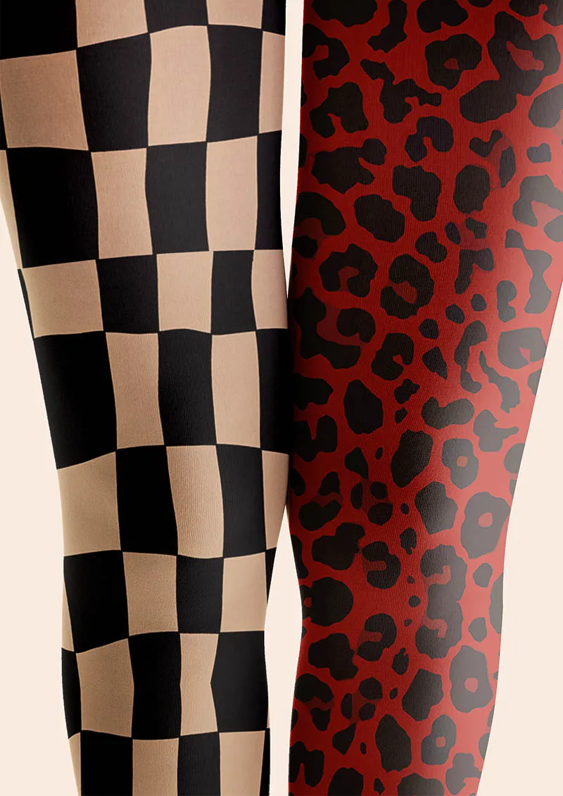 Viken Plan Geometric Art Split Checker Tights Hosiery Pantyhose - Image 3
