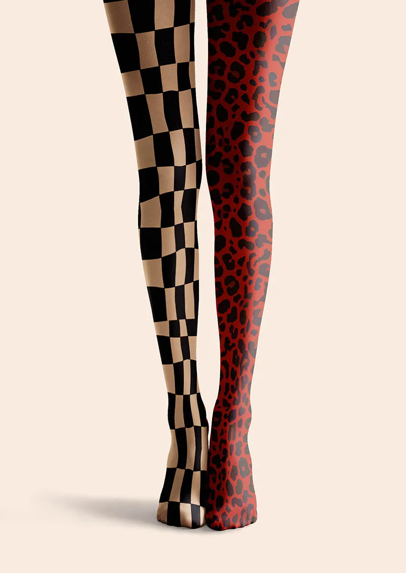Viken Plan Geometric Art Split Checker Tights Hosiery Pantyhose - Image 4