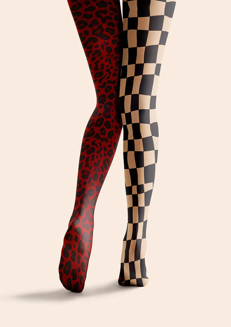 Viken Plan Geometric Art Split Checker Tights Hosiery Pantyhose - Image 5