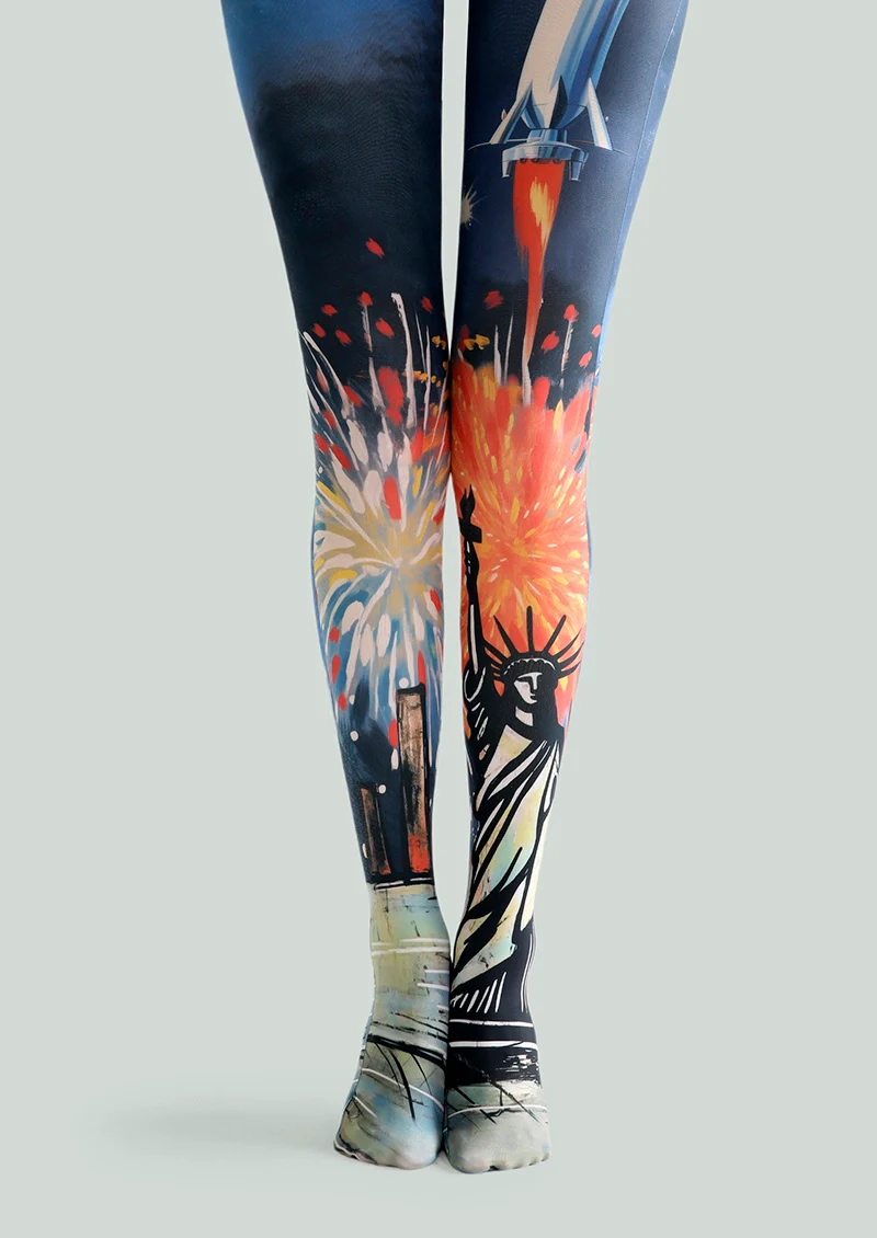 Viken Plan Fun Art Print Tights Colorful Pantyhose /Tights [Statue Of Liberty]