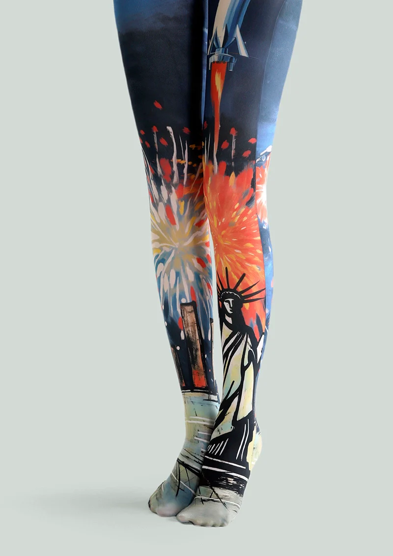 Viken Plan Fun Art Print Tights Colorful Pantyhose /Tights [Statue Of Liberty] - Image 2