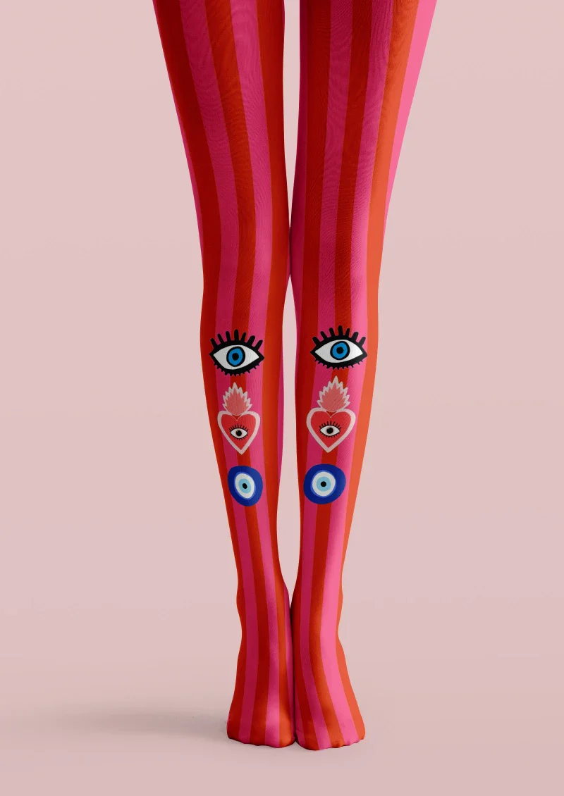 Viken Plan Red Evil Eye Totem Tights Hosiery Pantyhose