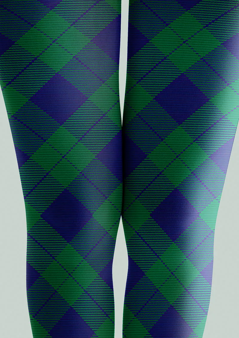 Viken Plan Teal Check Tights Hosiery Pantyhose - Image 3