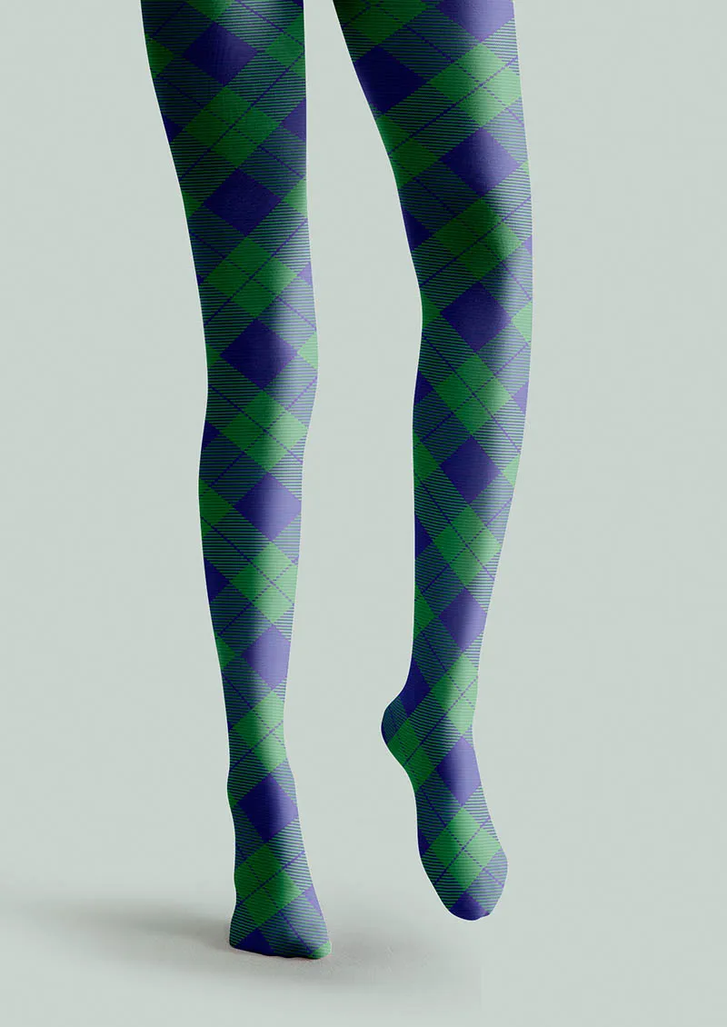 Viken Plan Teal Check Tights Hosiery Pantyhose - Image 5