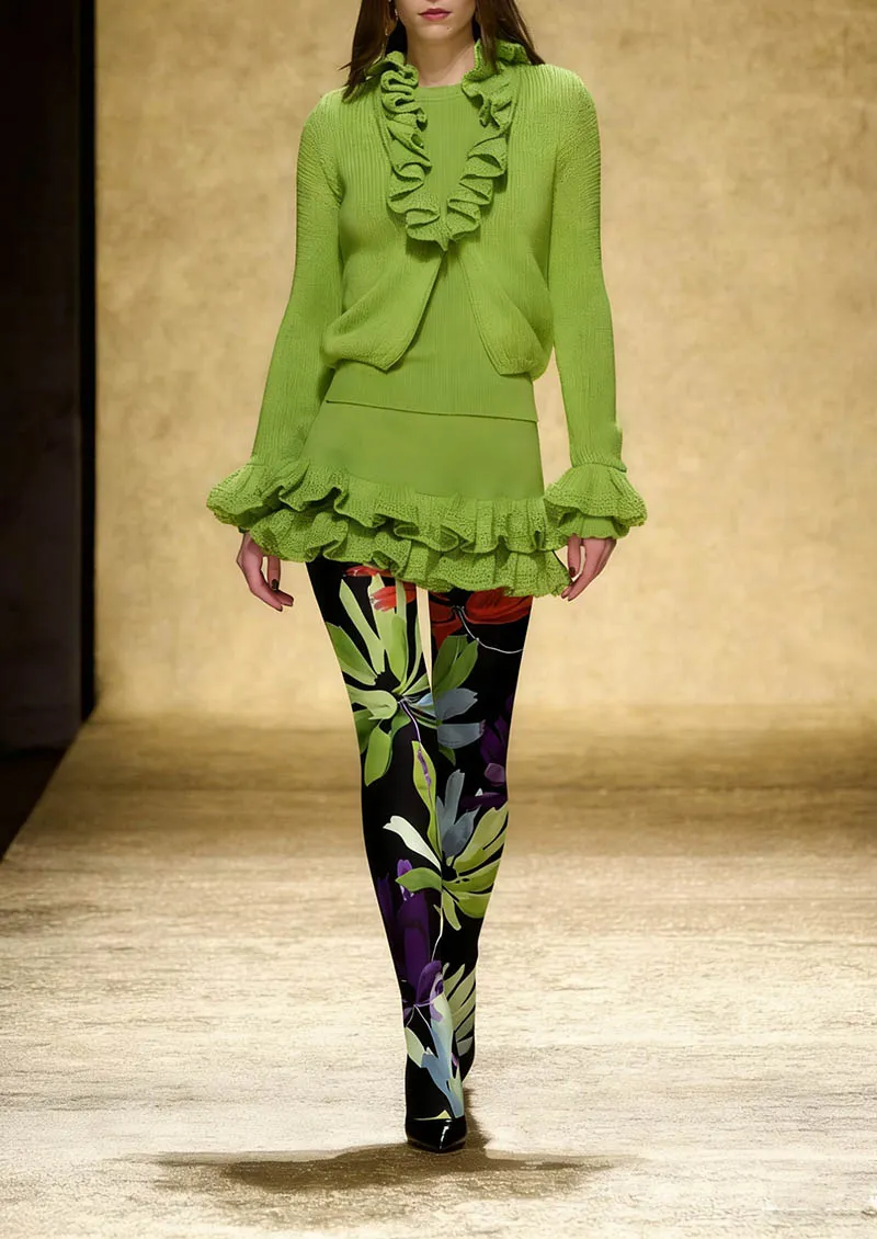 Viken Plan Tropical Leaf Mix Tights Hosiery Pantyhose - Image 2