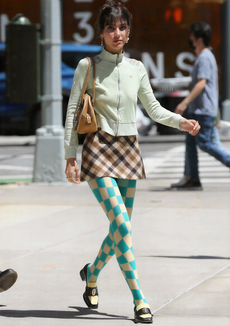 Viken Plan Aqua Green Checked Tights Hosiery Pantyhose - Image 2