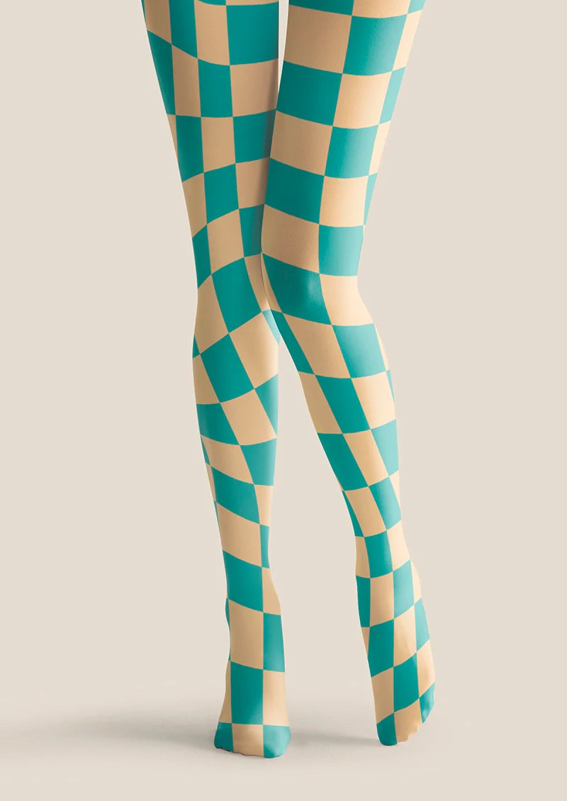 Viken Plan Aqua Green Checked Tights Hosiery Pantyhose - Image 3
