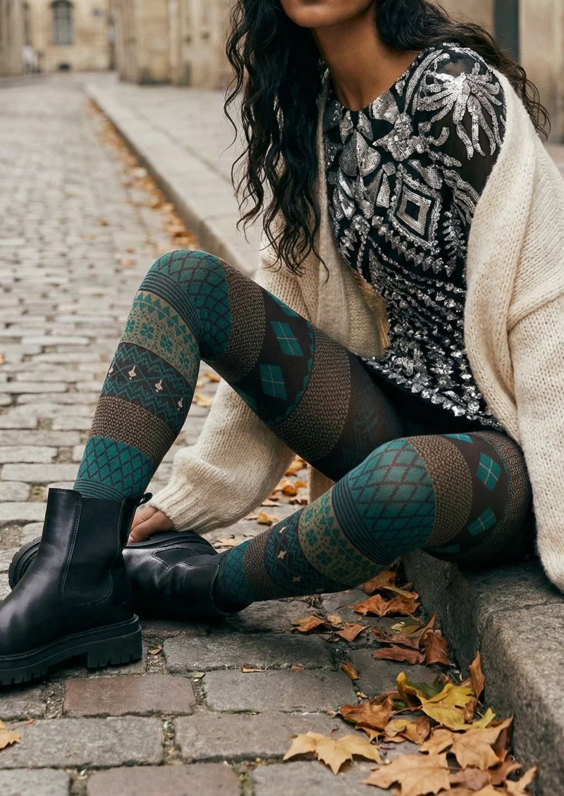 Viken Plan Argyle Ethnic Tights Hosiery Pantyhose - Image 2
