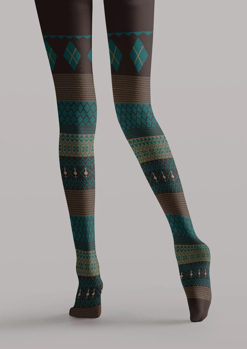 Viken Plan Argyle Ethnic Tights Hosiery Pantyhose - Image 5