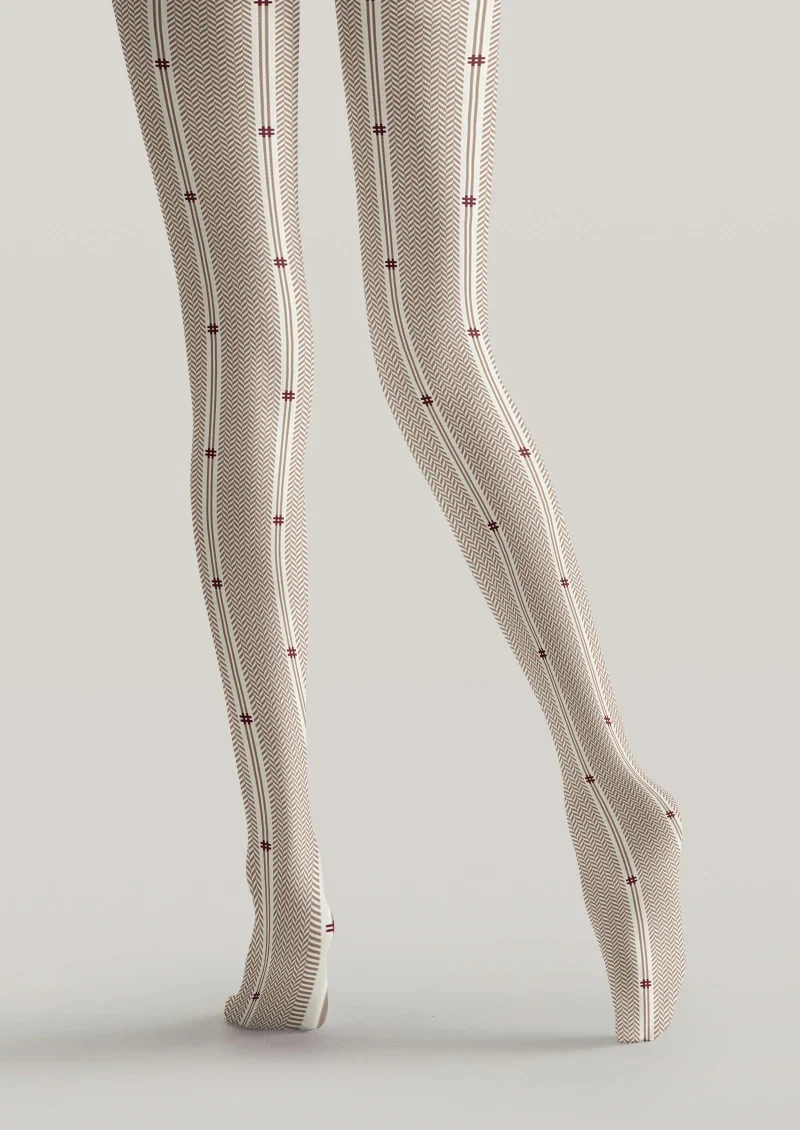 Viken Plan Beige Herringbone Striped Tights Hosiery Pantyhose