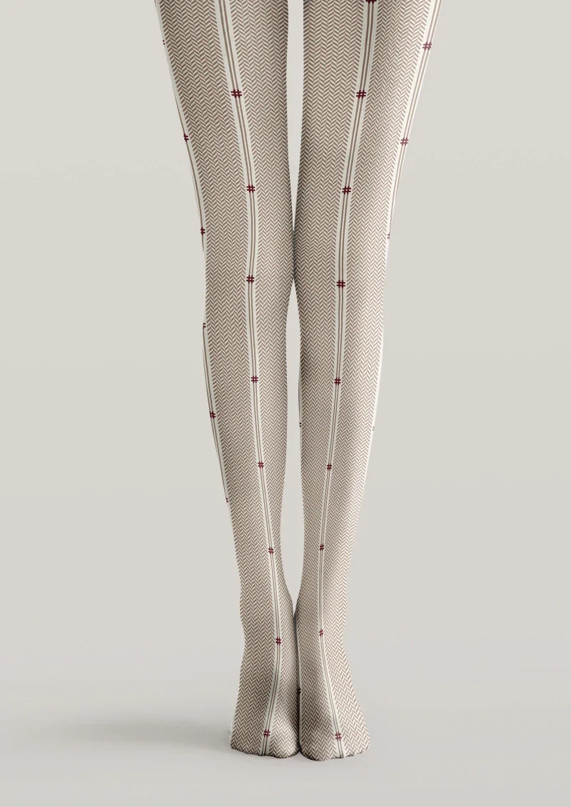 Viken Plan Beige Herringbone Striped Tights Hosiery Pantyhose - Image 3