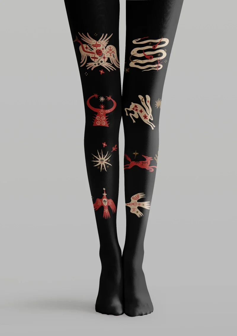 Viken Plan Black Abstract Graphic Tights Hosiery Pantyhose