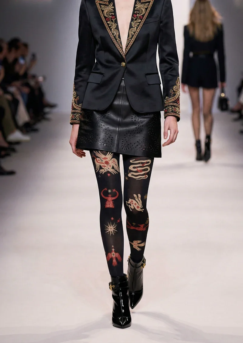 Viken Plan Black Abstract Graphic Tights Hosiery Pantyhose - Image 2