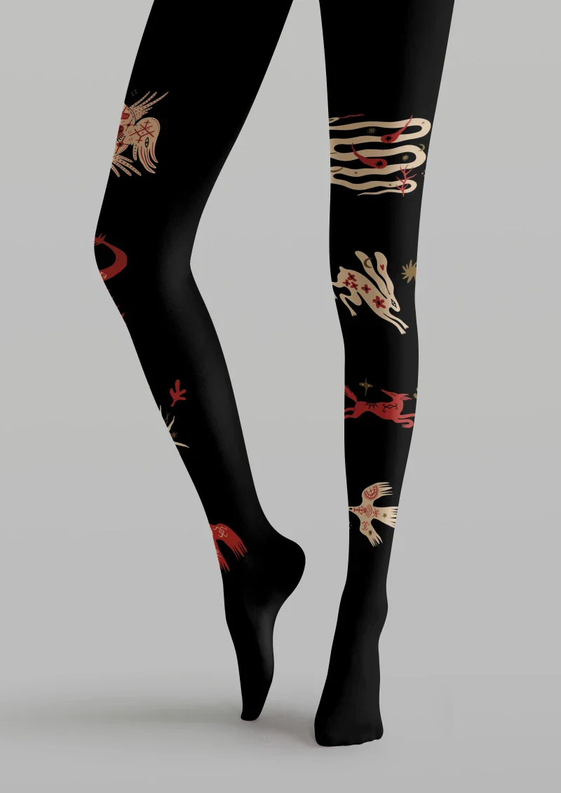 Viken Plan Black Abstract Graphic Tights Hosiery Pantyhose - Image 4