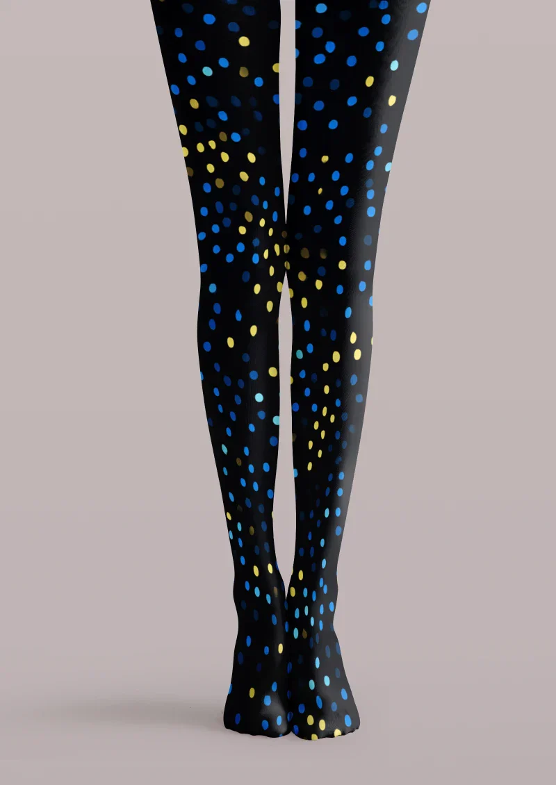 Viken Plan Black Blue Gold Polka Dot Tights Hosiery Pantyhose
