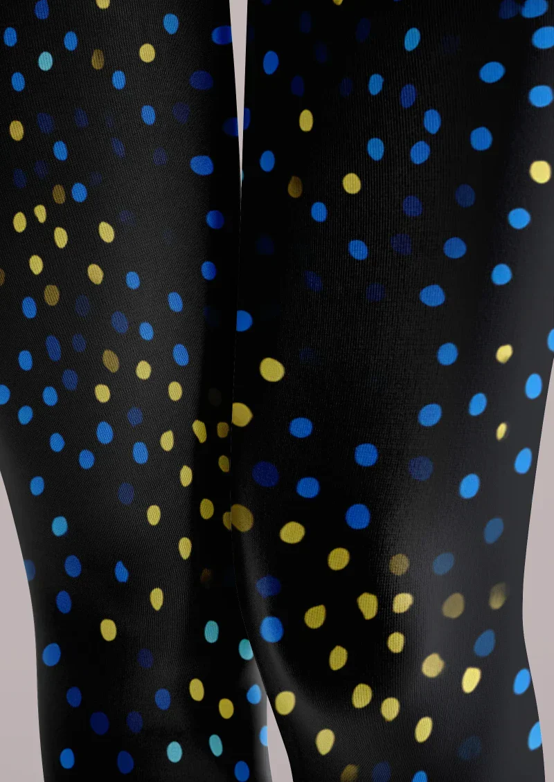 Viken Plan Black Blue Gold Polka Dot Tights Hosiery Pantyhose - Image 3